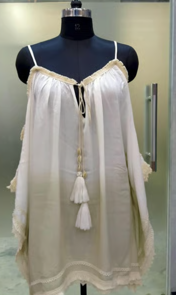 Solid Cream Viscose Off-Shoulder Dress