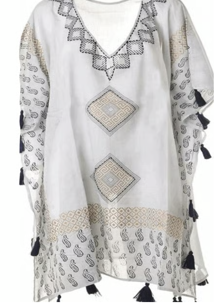 White Cotton Embroidered Kaftan Dress