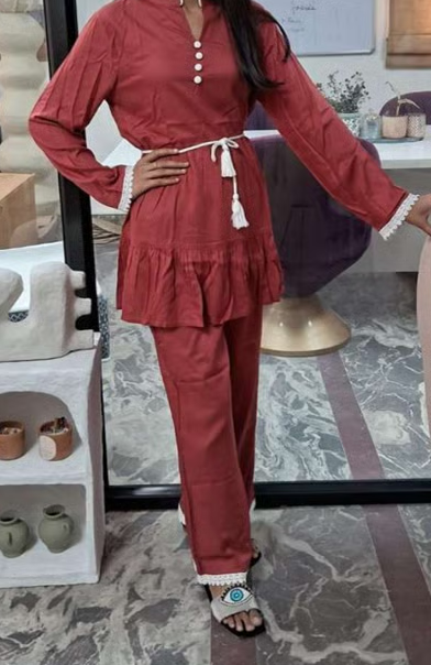 Wine Red Tassel Detail Suit – Bold & Elegant