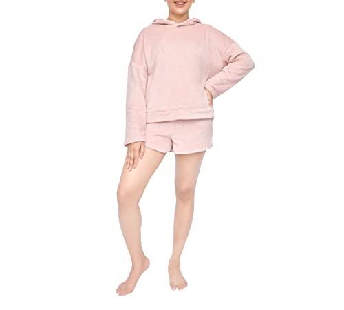 LADIES FLEECE HOODIE & SHORT SET PNK L