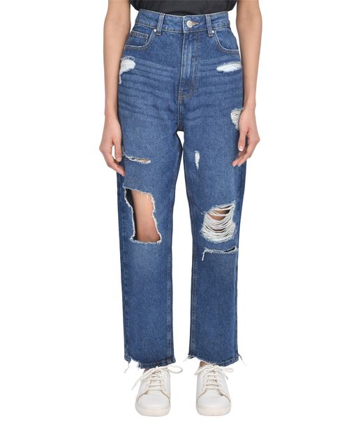 TORN HEM RIP MOM DARK WASH 10