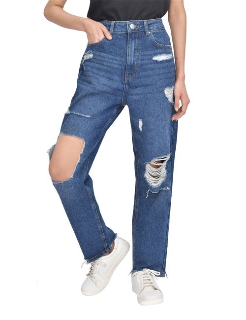 TORN HEM RIP MOM DARK WASH 10