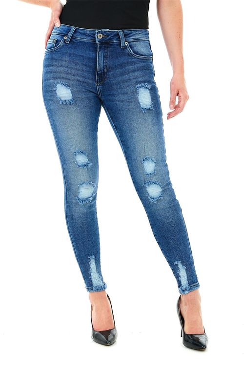 MULTI RIP SKINNY DARK BLUE WASH 28