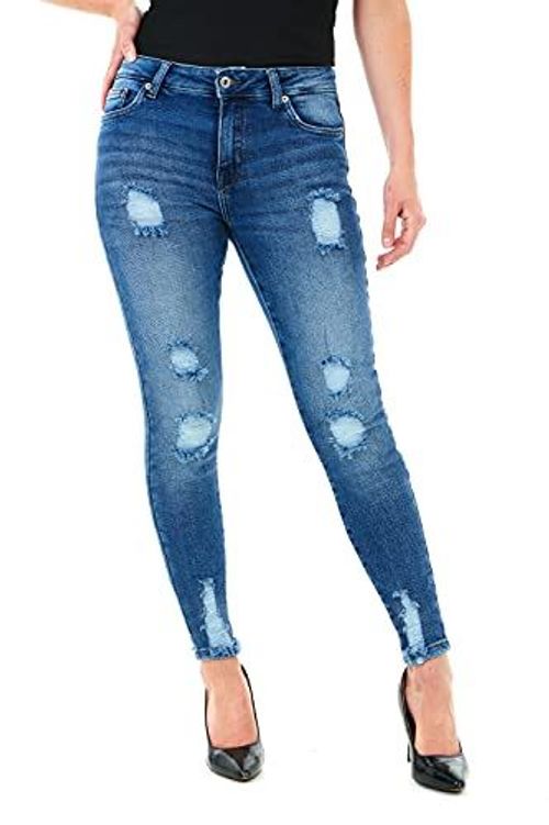 MULTI RIP SKINNY DARK BLUE WASH 28